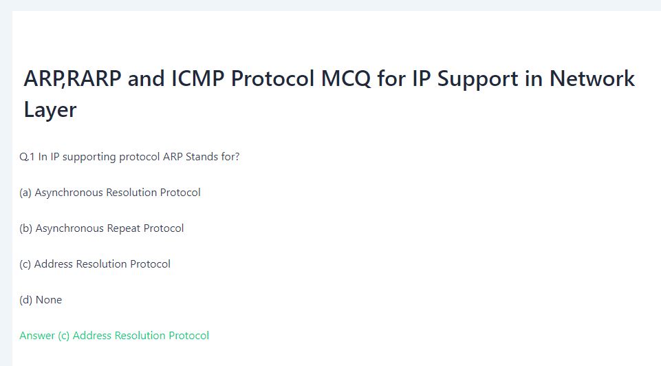 ARP,RARP and ICMP MCQ