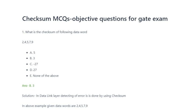 Checksum mcqs