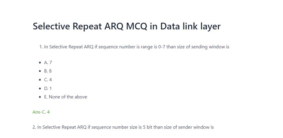 Selective repeat mcq